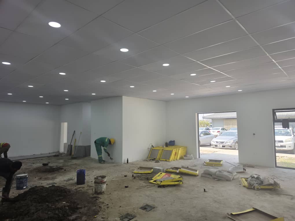 Counting House interior partitioning and ceiling grid installation